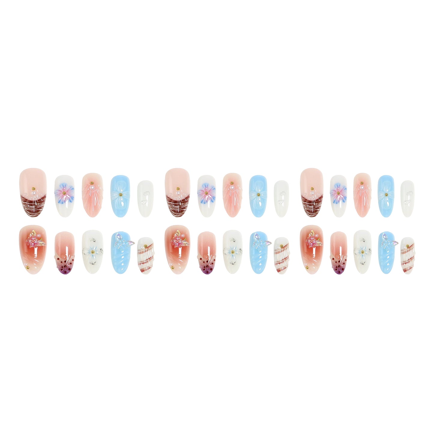 High-quality artificial nail set with artistic flower decoration Acalora