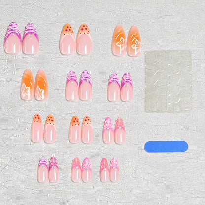 Acrylic nail set with exotic flower patterns and glitter accents Acalora