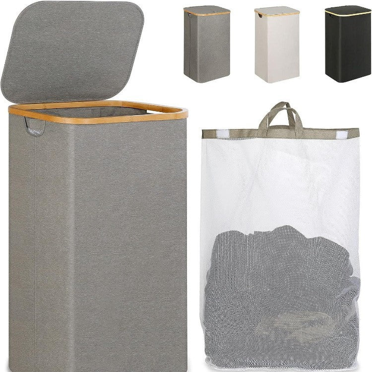 Elegant laundry container with practical lid and carrying system Acalora
