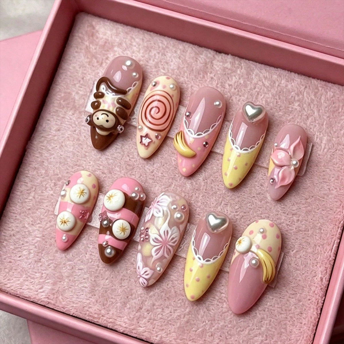 Artistic Chocolate-Inspired Press-On Nail Set Acalora