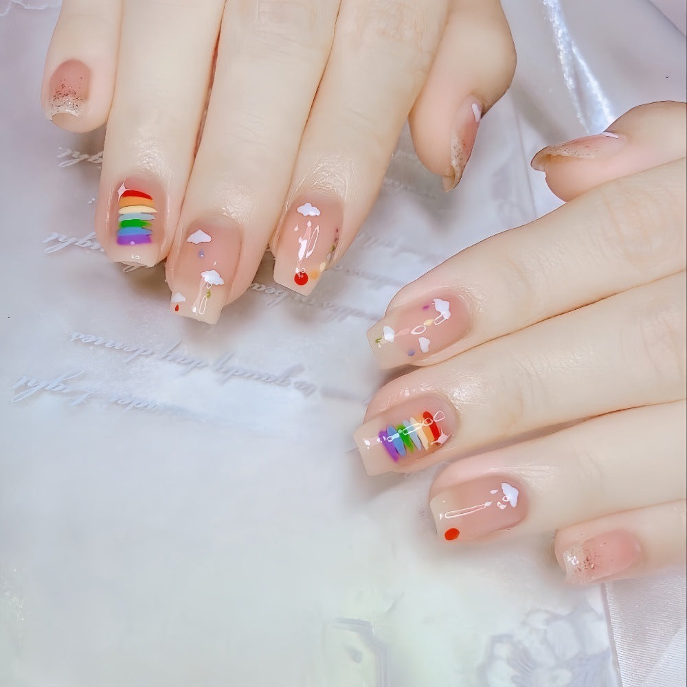 Creative Nail Art Set with Rainbow and Cloud Designs Acalora