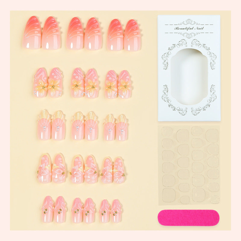 Artistic Floral Design Press-On Nails Set with Unique Embellishments Acalora