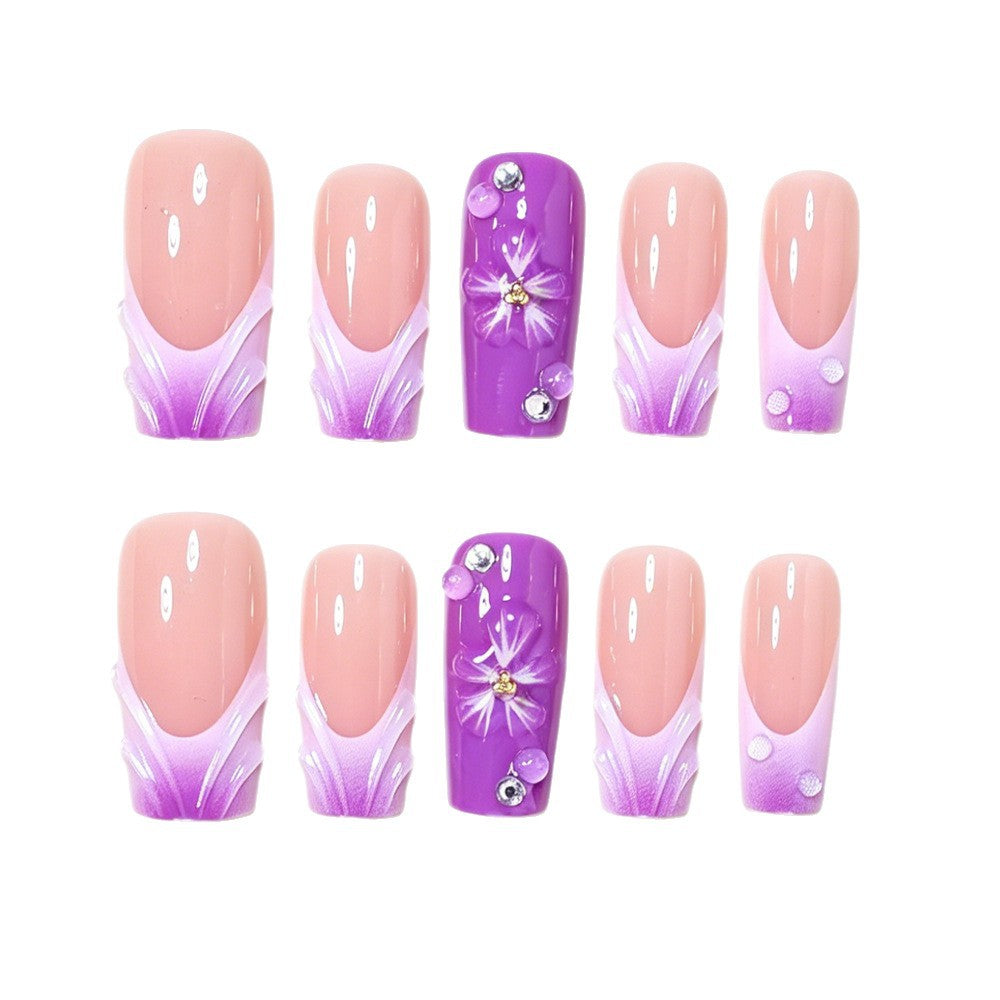 Decorative Long Press-On Nail Art Set with Floral Accents Acalora