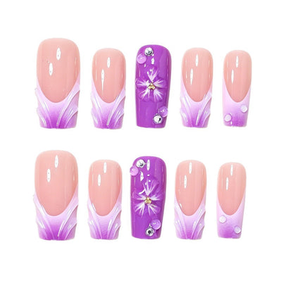 Decorative Long Press-On Nail Art Set with Floral Accents Acalora