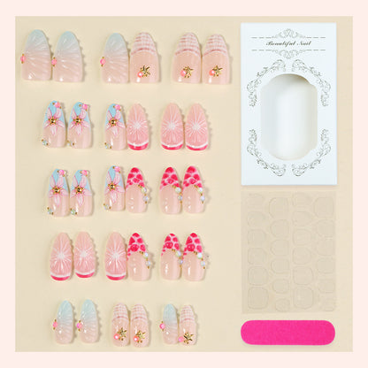 Artistic Press-On Nail Set with 3D Elements Acalora