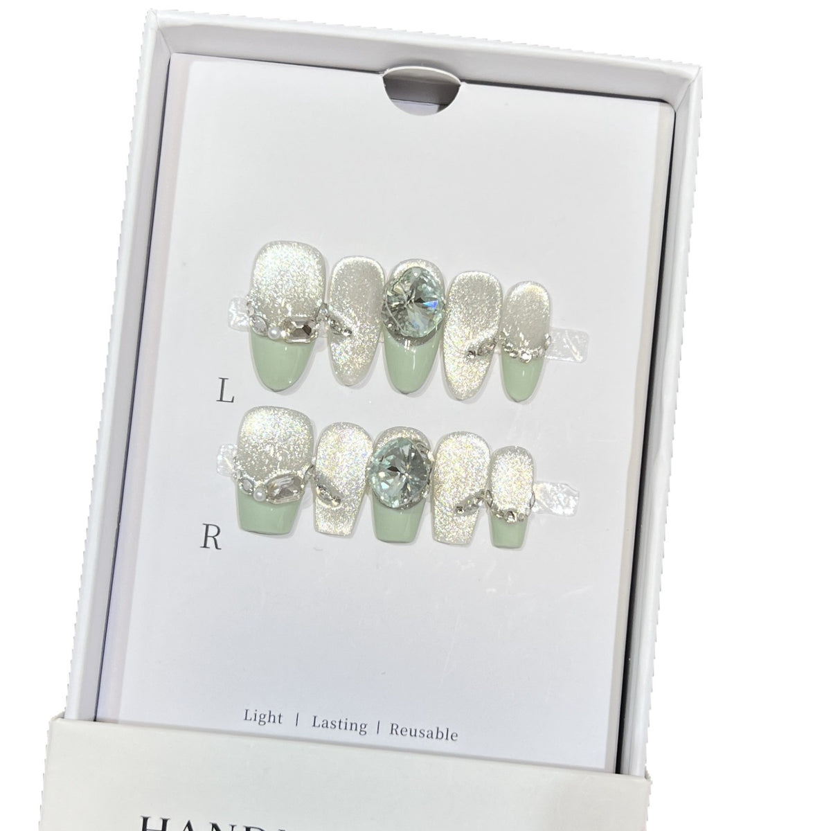 Glamorous Reusable Press-On Nail Set with Gemstone Accents Acalora