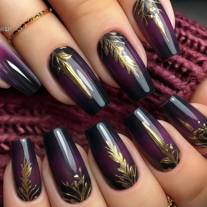 Artificial nails in elegant ombré design with gold accents Acalora