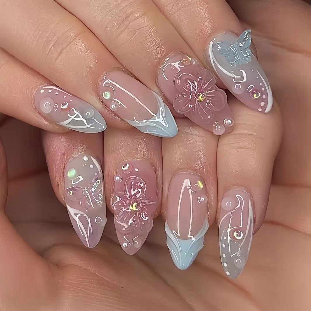 Premium Floral Art Press-On Nail Set Acalora
