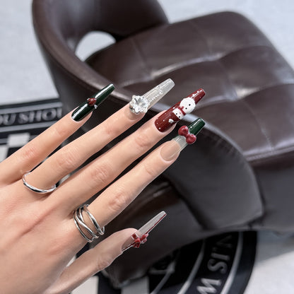 Festive-Themed Press-On Nail Art Set with Charming Holiday Designs Acalora