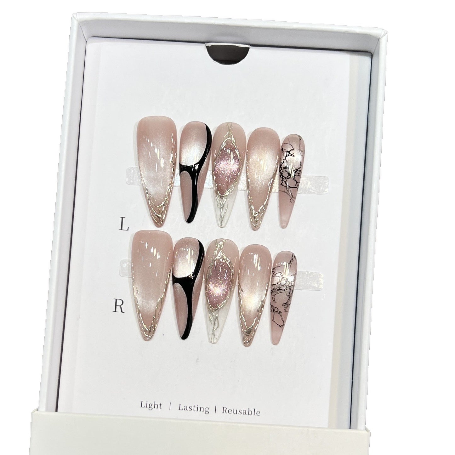 Artistic Stiletto Press-On Nail Set with Unique Marble Design Acalora