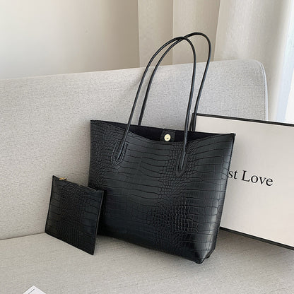 Crocodile-Embossed Tote Bag with Detachable Clutch Acalora