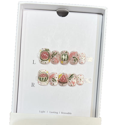 Artistic Press-On Nail Art Set with Watermelon Theme Acalora