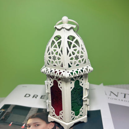 Ornate Moroccan Stained-Glass Metal Tealight Lantern Acalora