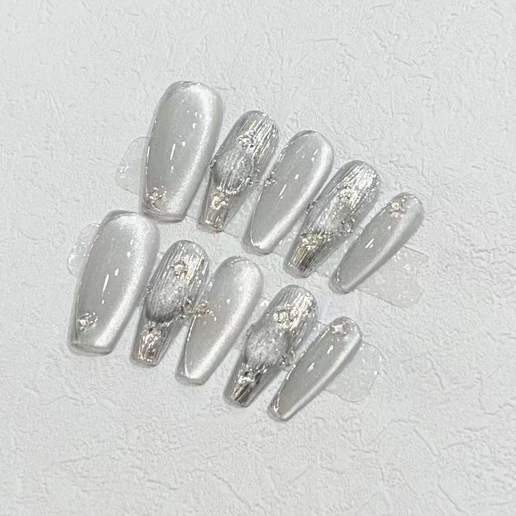 Elegant Press-On Nail Set with Metallic Finish Acalora