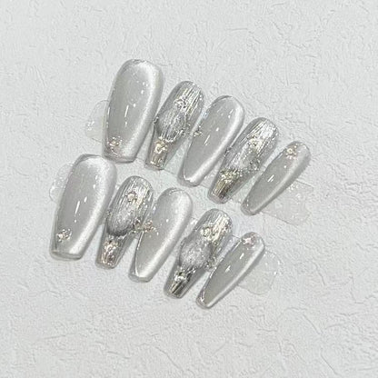 Elegant Press-On Nail Set with Metallic Finish Acalora