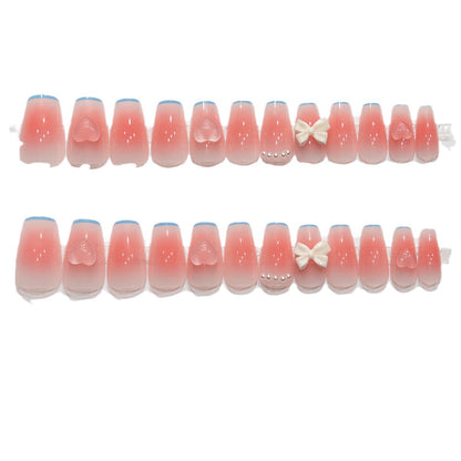 Decorative Press-On Nail Set with Bow and Pearls Acalora