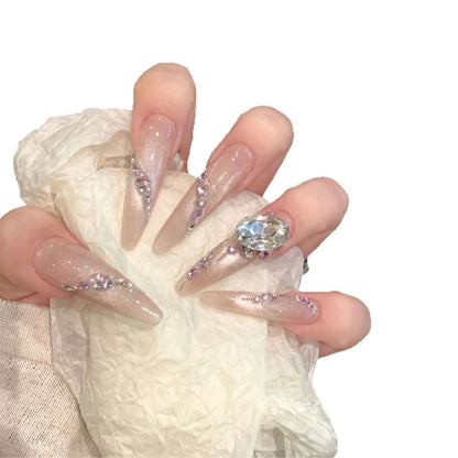 Glamorous Rhinestone-Embellished Stiletto Press-On Nails Acalora