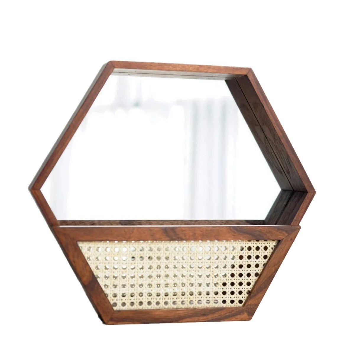 Rustic wall mirror with natural rattan frame Acalora