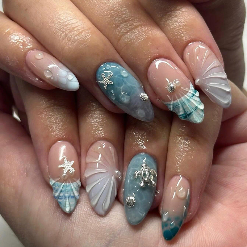Artistic Press-On Nail Set with Decorative Elements Acalora
