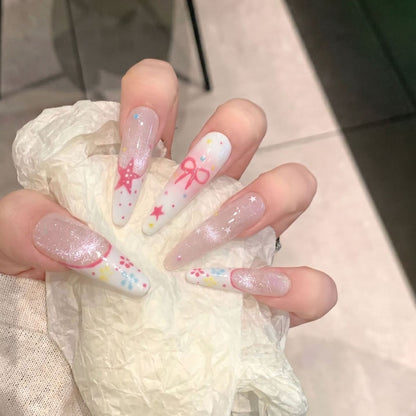 Artistic Stiletto Press-On Nail Set with Unique Design Elements Acalora