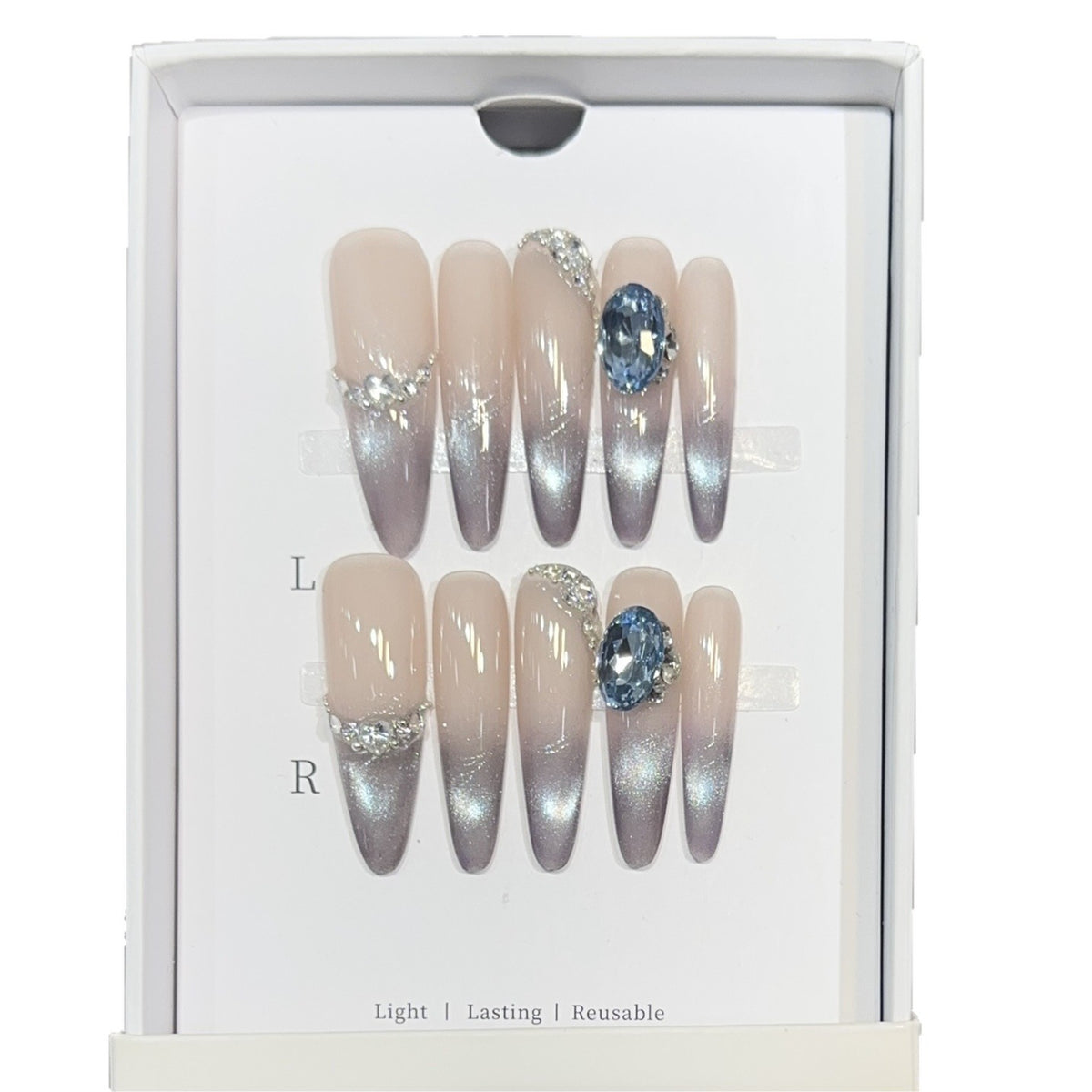 Glamorous Stiletto Press-On Nail Art Set with Rhinestone and Ombre Design Acalora