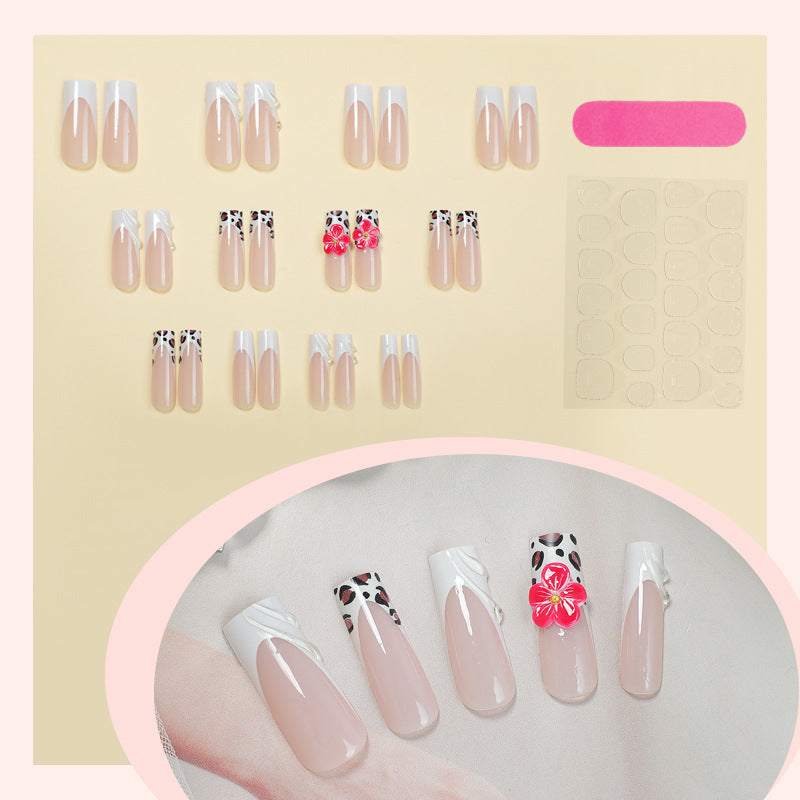 Artistic Press-On Nail Set with Floral and Abstract Designs Acalora