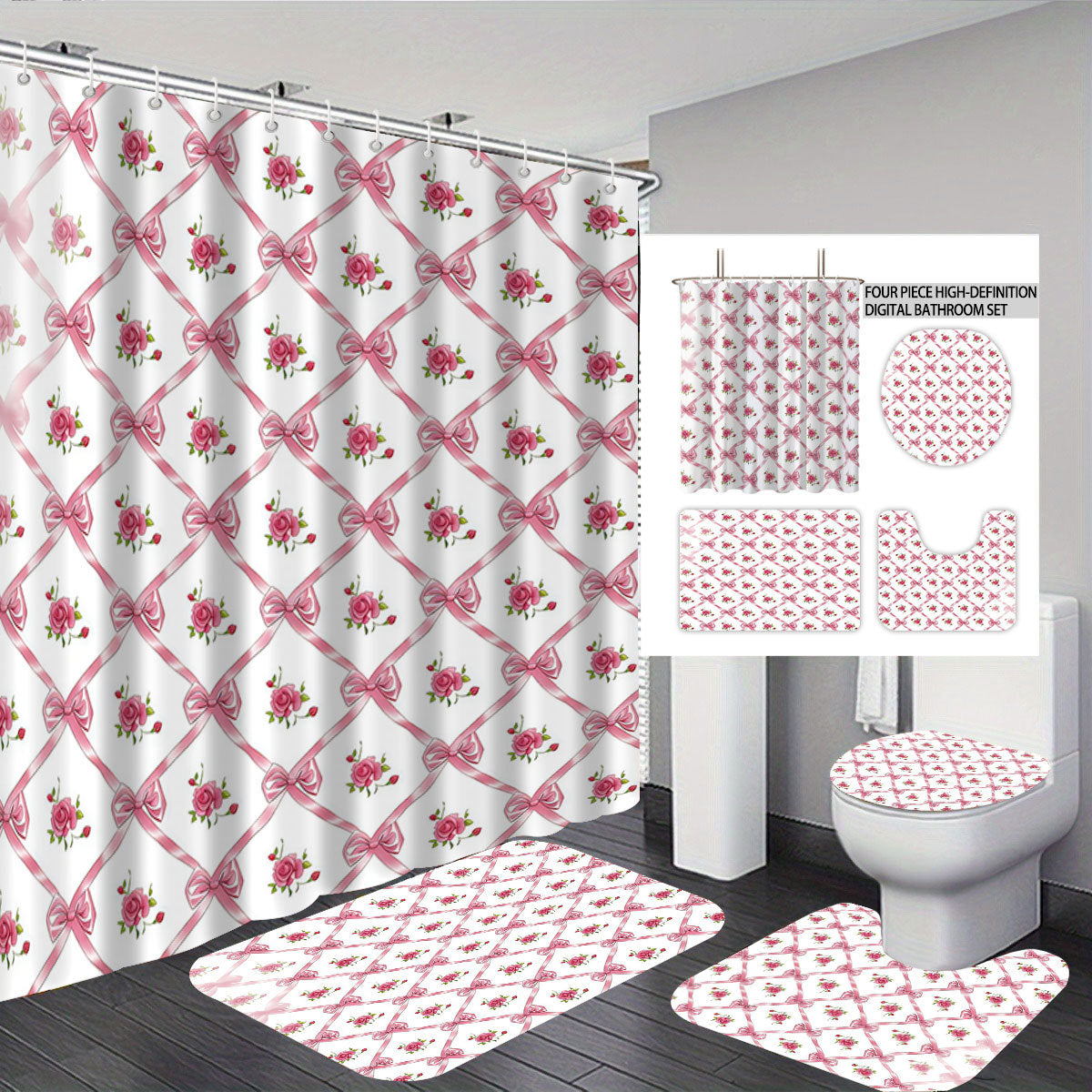 Digital Bow Pattern Bathroom Décor Set