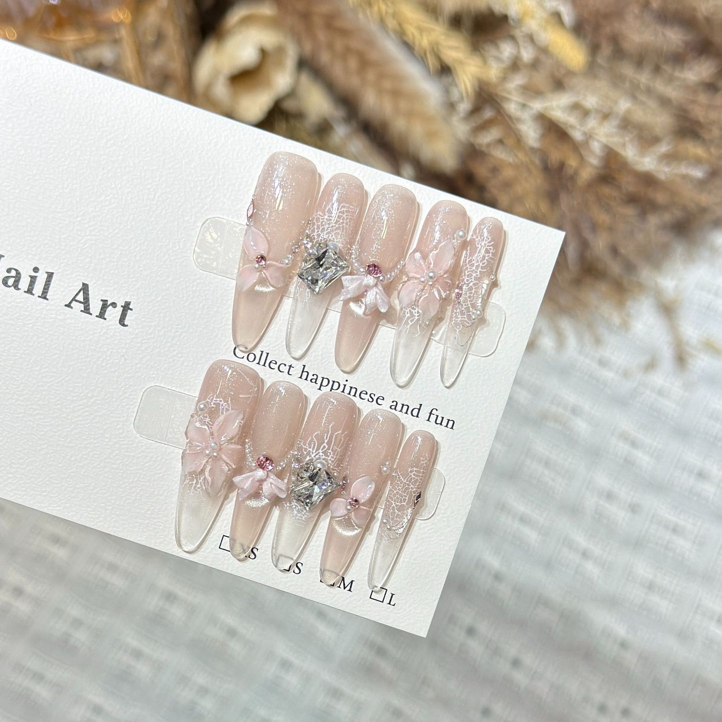 Decorative Press-On Nail Art Set with Floral and Gemstone Accents Acalora