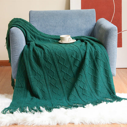 Unisex Cozy Decorative Fringe Throw Blanket