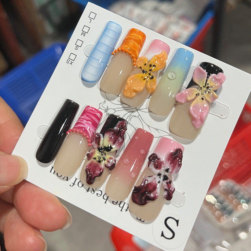 Handcrafted Floral Design Press-On Nail Set Acalora