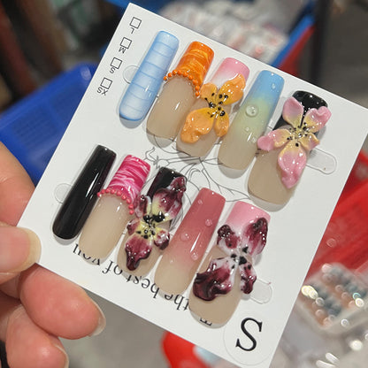 Handcrafted Floral Design Press-On Nail Set Acalora