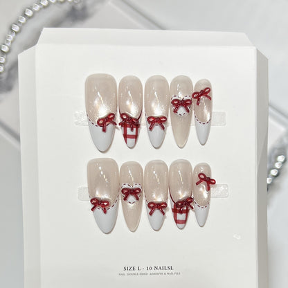Premium Press-On Nail Art Set with Elegant Heart & Leaf Design Acalora