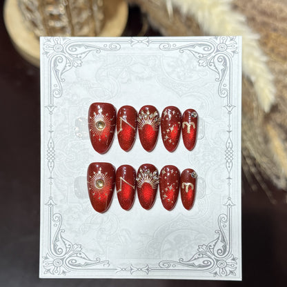 Decorative Press-On Nail Set with Celestial Accents Acalora