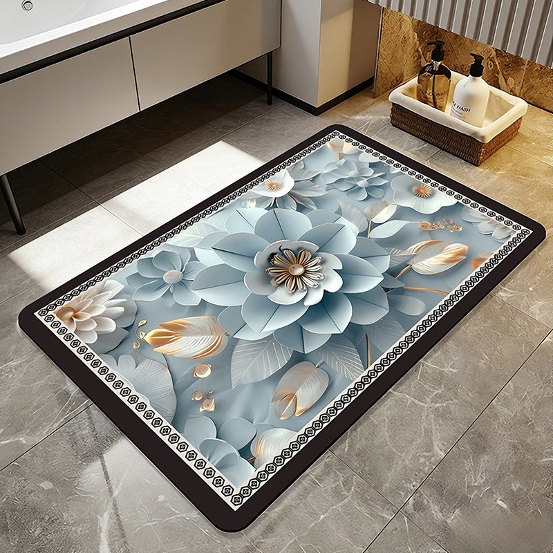 Floral Patterned Comfort Bath Mat Acalora