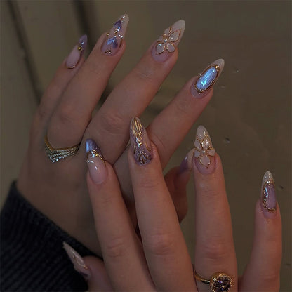 Artificial nail set with elegant flower and glitter details Acalora