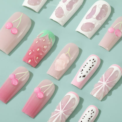 Artificial nails with strawberry and cherry designs Acalora