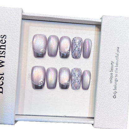 Elegant Press-On Nail Art Set with Iridescent Finish Acalora