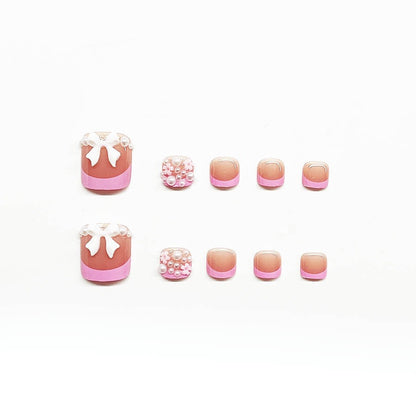 Decorative Press-On Nail Art Set with Floral and Bow Accents Acalora
