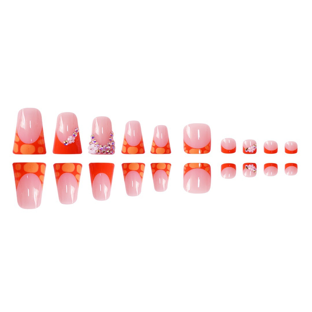 Decorative Press-On Nail Set with Vibrant Shapes and Gems Acalora