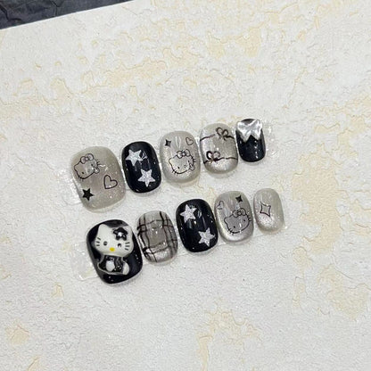 Fun and Whimsical Press-On Nail Set with Cartoon Accents Acalora