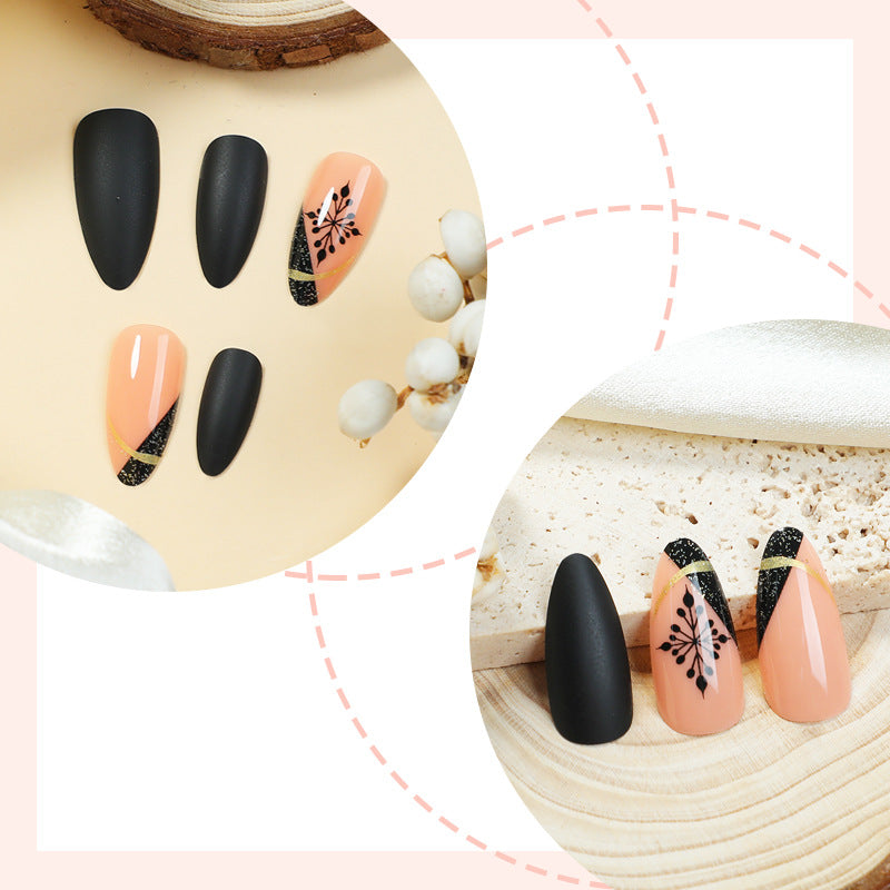 Artistic Matte Press-On Nail Set with Unique Floral Patterns Acalora