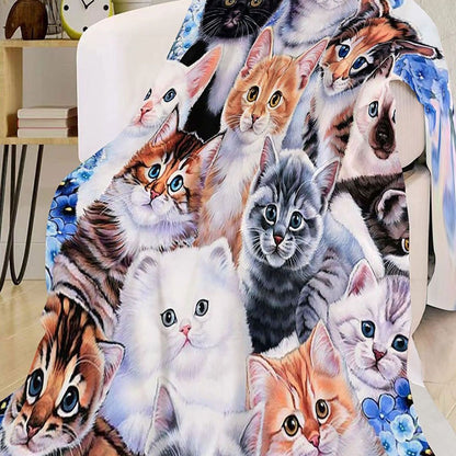 Cat-Themed Cozy Fleece Blanket