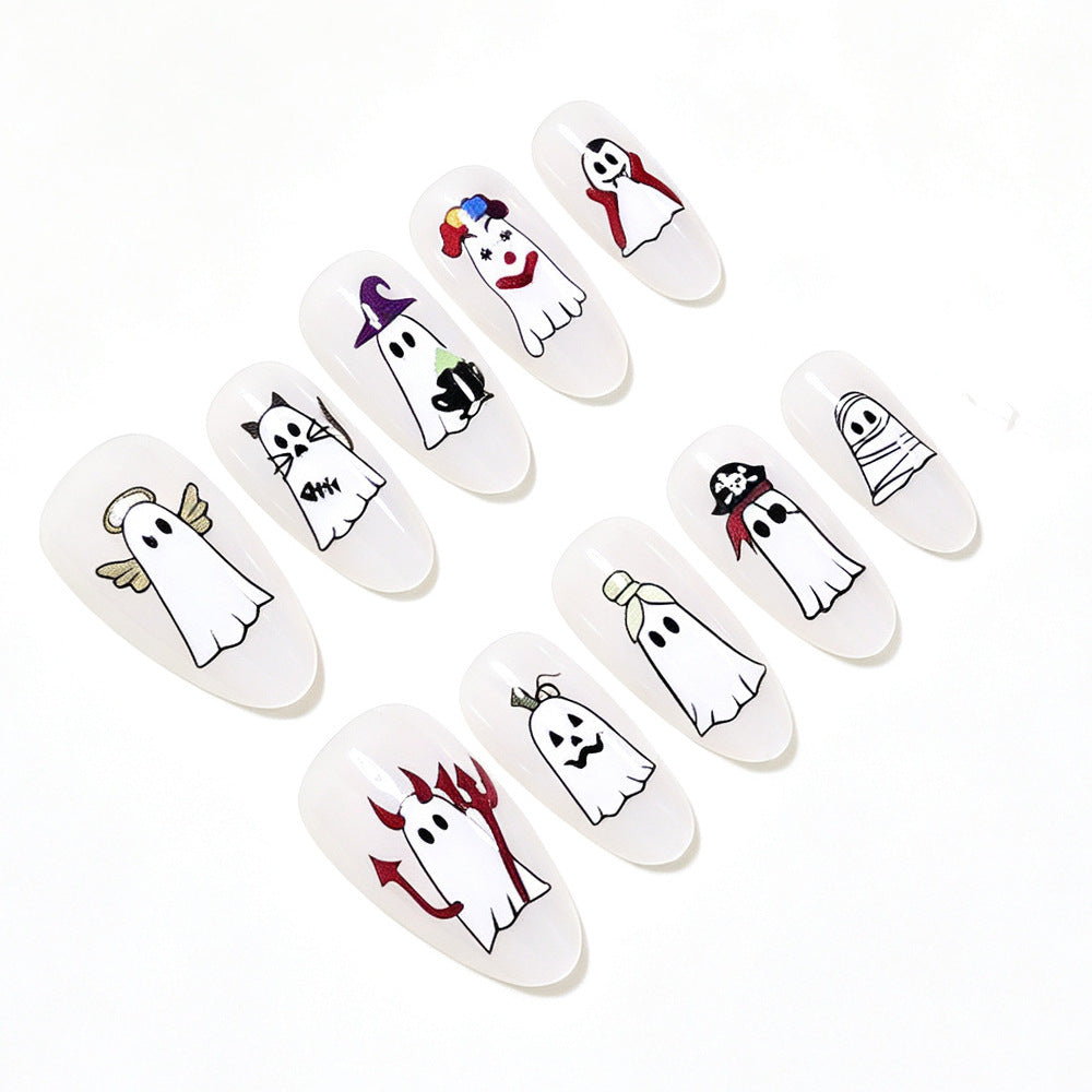 Halloween-Themed Ghost Design Press-On Nail Art Set Acalora