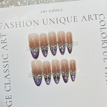 Elegant Stiletto Press-On Nail Set with Gemstone Embellishments Acalora