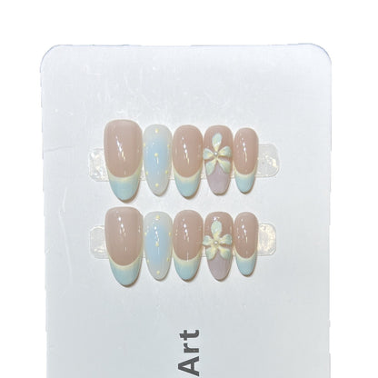 Elegant Press-On Nail Art Set with Floral and Ombre Design Acalora