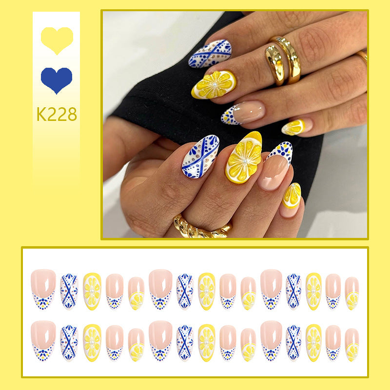 Artificial nail set with creative lemon and flower patterns Acalora