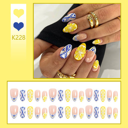 Artificial nail set with creative lemon and flower patterns Acalora