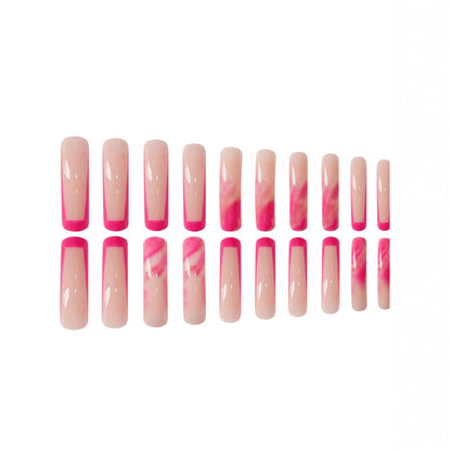 Trendy Long Marble Effect Press-On Nails Acalora