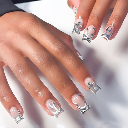 Decorative Press-On Nail Art Set with Stylish Marble and Gem Accents Acalora