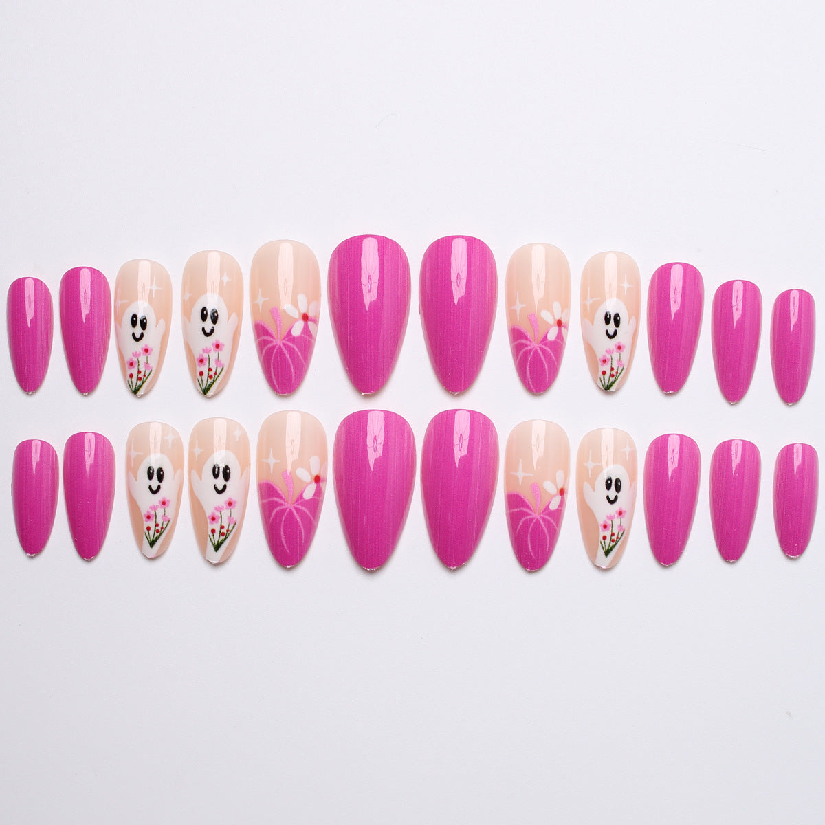 Artificial nail set with charming ghost and flower motifs Acalora